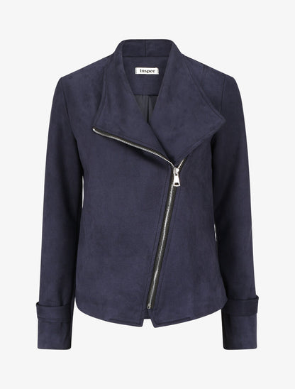 Veste en suédine à fermeture zippée - Marine - 1