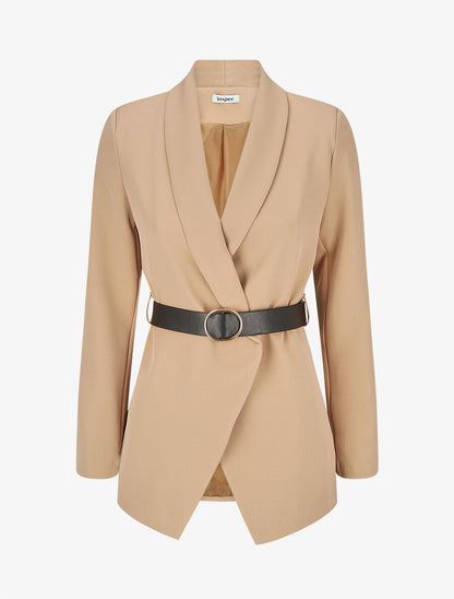 Blazer uni ceinturé - Camel - 5