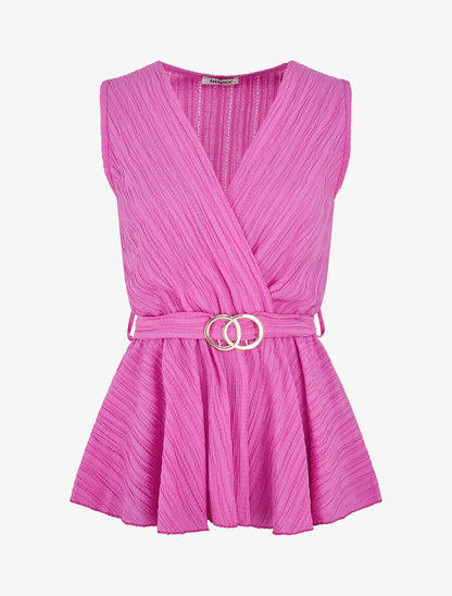 Top uni sans manches à empiècement métal - Magenta - 1