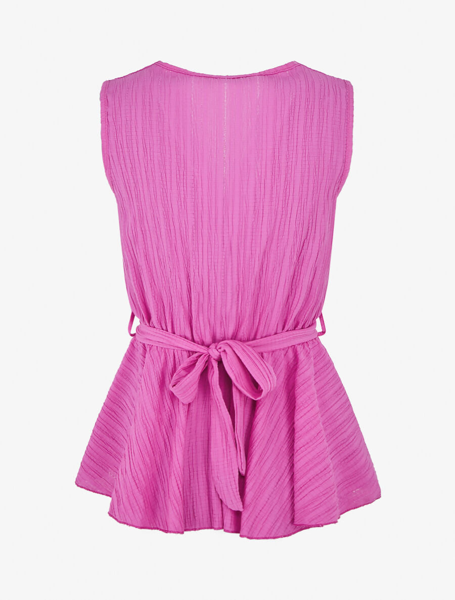 Top uni sans manches à empiècement métal - Magenta - 2