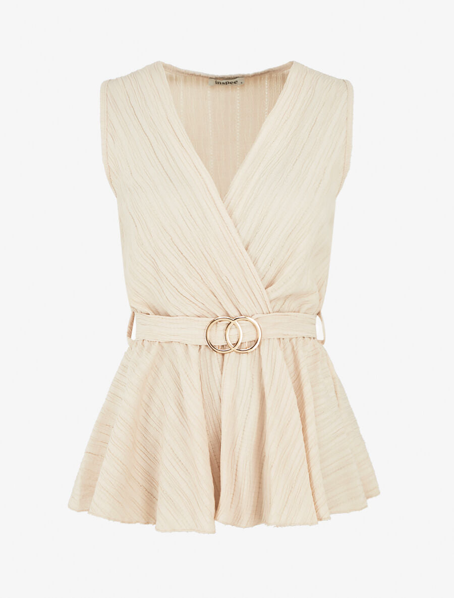 Top uni sans manches à empiècement métal - Beige - 4