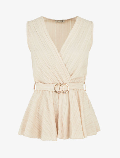 Top uni sans manches à empiècement métal - Beige - 4
