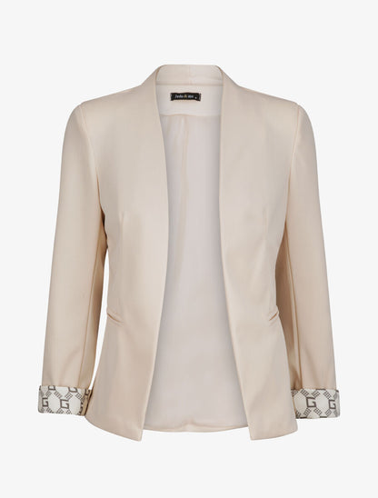 Blazer slim uni à revers imprimé graphique - Beige - 4