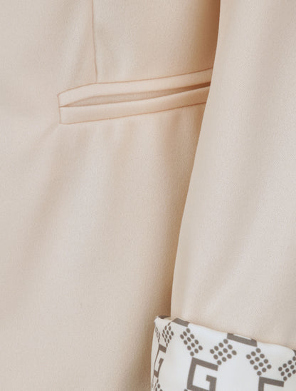 Blazer slim uni à revers imprimé graphique - Beige - 3