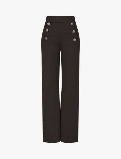 Pantalon uni à boutons décoratifs - Noir - 1