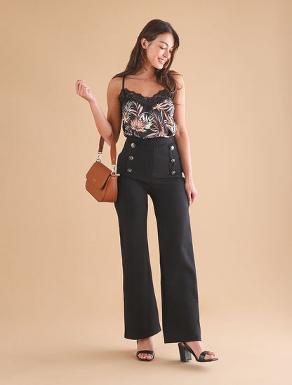 Pantalon uni à boutons décoratifs - Noir - 4