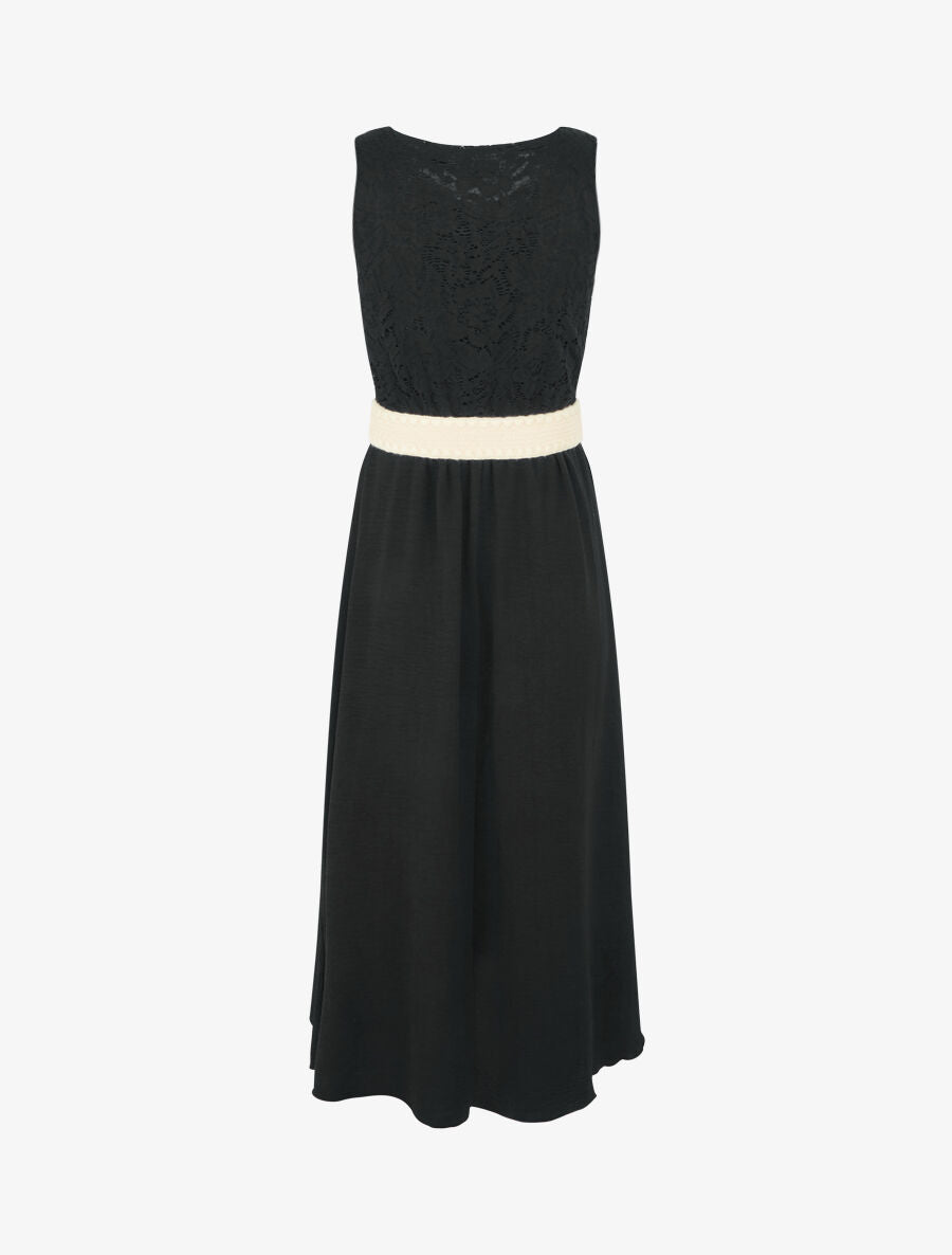 Robe longue à buste brodé - Noir - 2