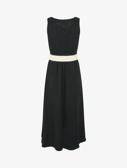 Robe longue à buste brodé - Noir - 2