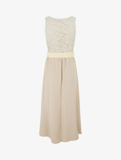 Robe longue à buste brodé - Beige - 2