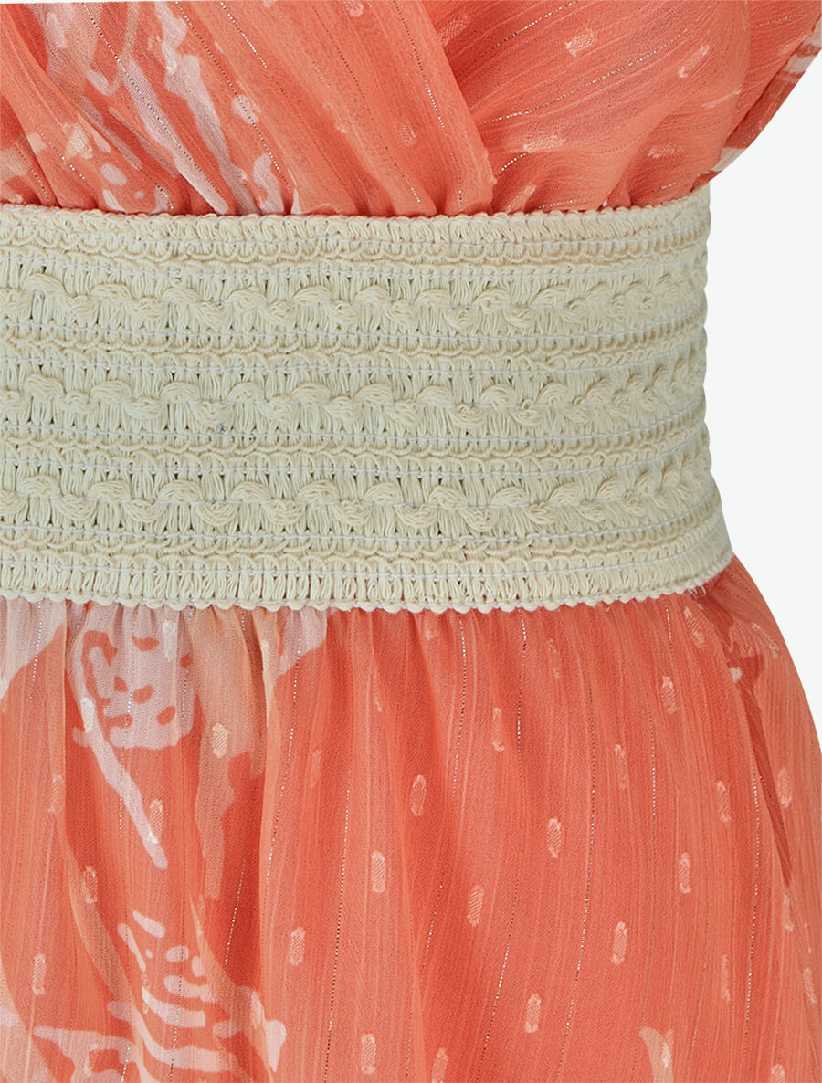 Robe mi-longue sans manches imprimé fleurs abstraites - Corail - 3