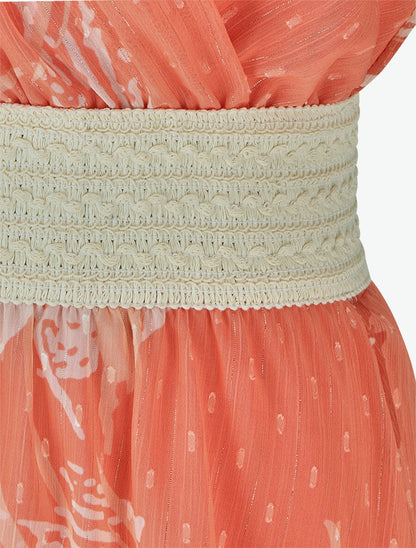 Robe mi-longue sans manches imprimé fleurs abstraites - Corail - 3