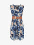 Robe élastiquée sans manches imprimé fleuri irisé - Marine - 1