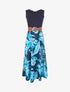Robe longue évasée bi-matière imprimé tropical - Marine - 5