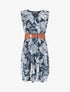 Robe élastiquée sans manches imprimé feuilles - Marine - 1