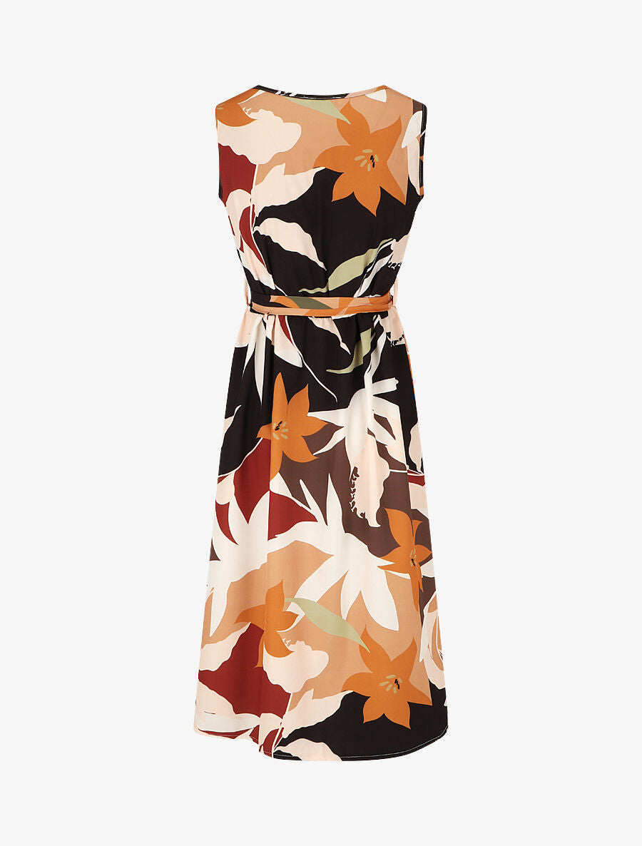 Robe midi droite sans manches imprimé floral - Noir - 2