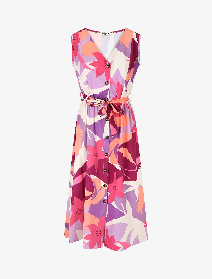 Robe midi droite sans manches imprimé floral - Violine - 1