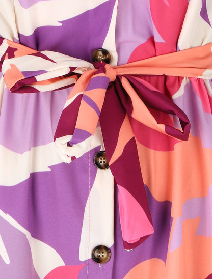 Robe midi droite sans manches imprimé floral - Violine - 3