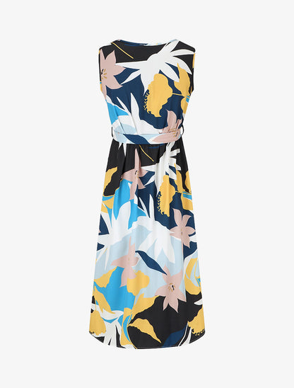 Robe midi droite sans manches imprimé floral - Bleu - 2