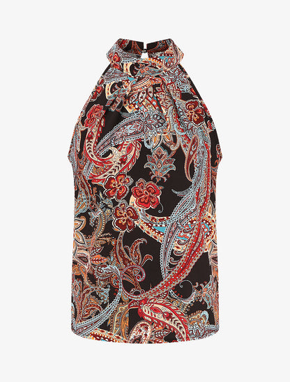 Top sans manches imprimé foulard - Noir - 1