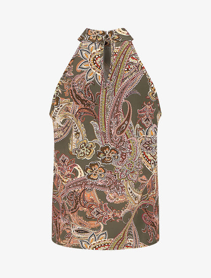 Top sans manches imprimé foulard - Kaki - 2