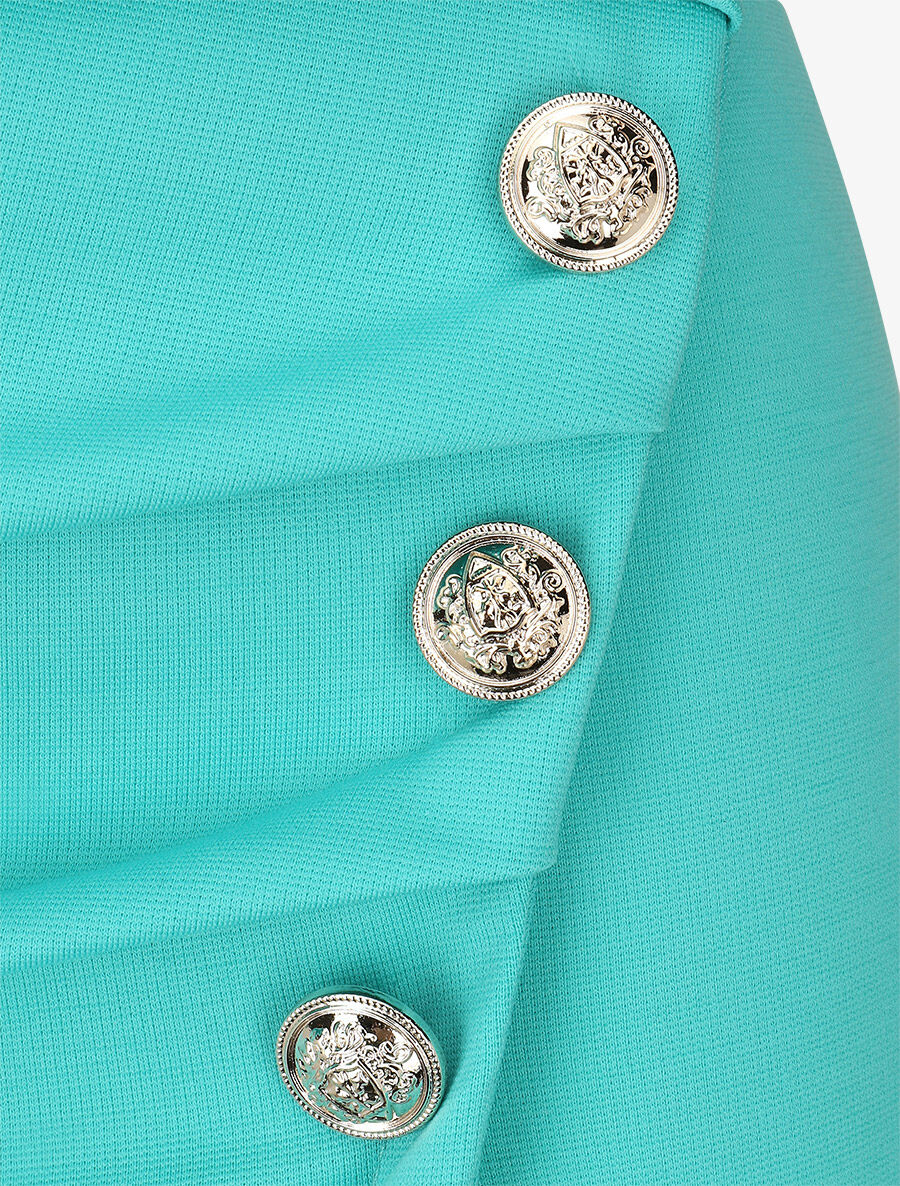 Jupe mi-longue à boutons décoratifs - Turquoise - 3