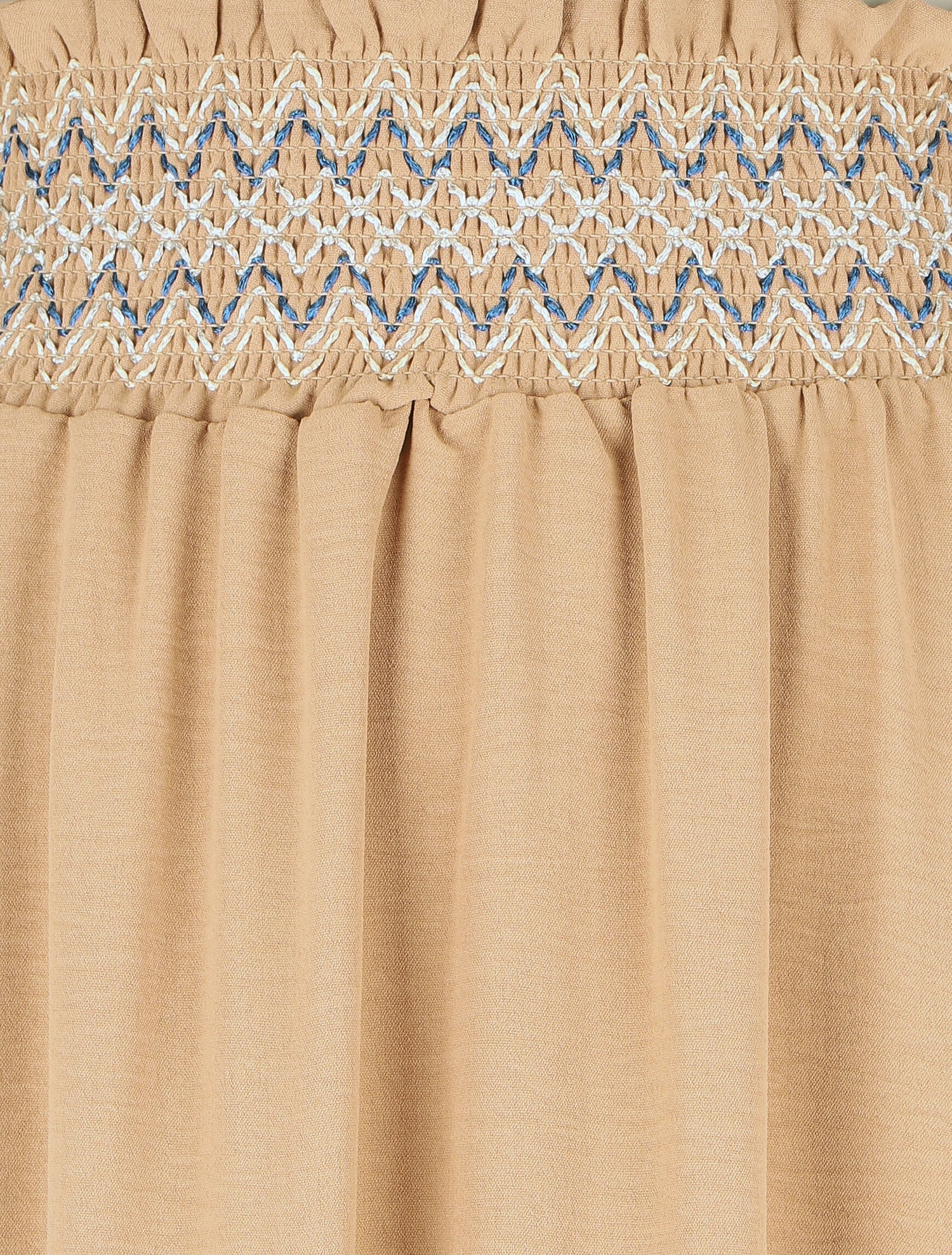 Jupe longue fluide taille haute élastiquée - Camel - 3