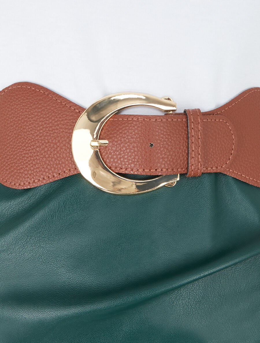 Robe midi bi-matière sans manches - Vert foncé - 3