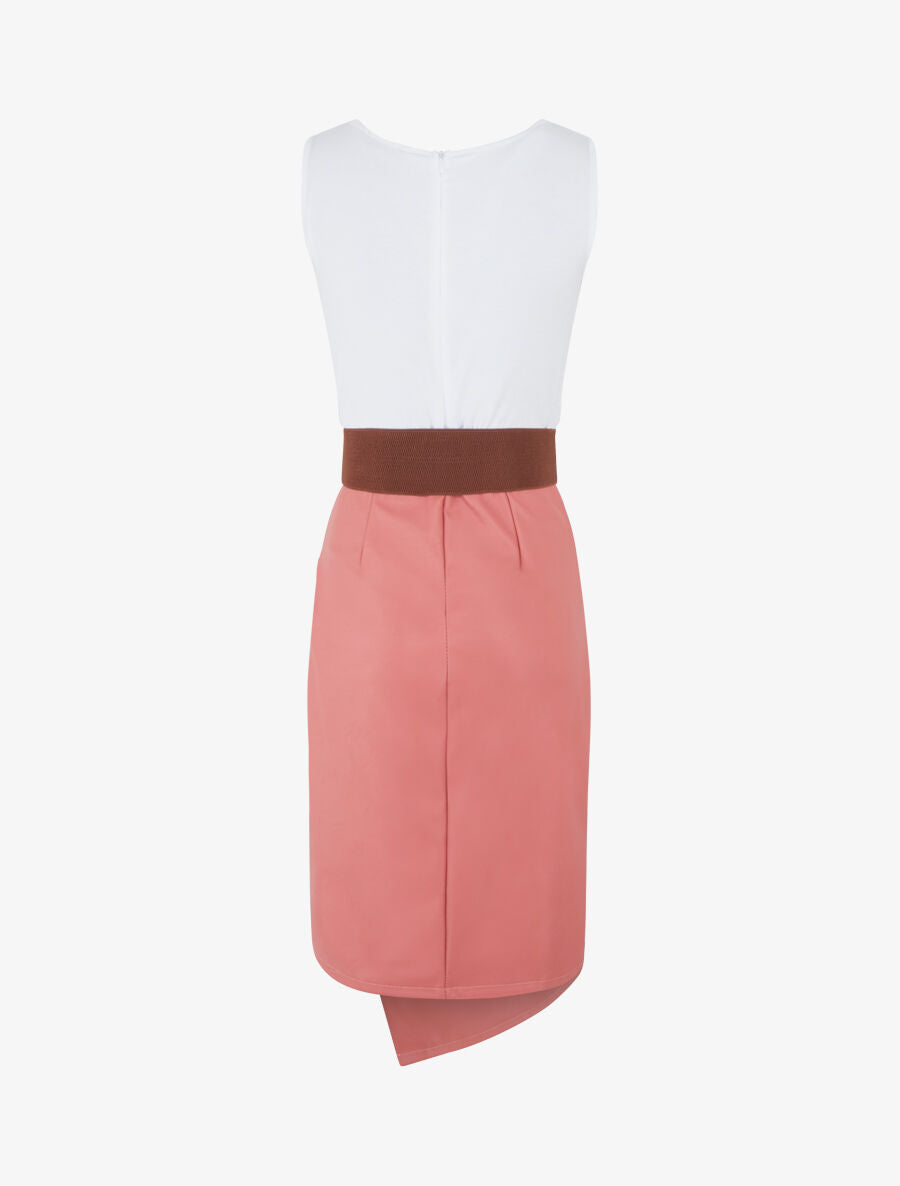 Robe midi bi-matière sans manches - Rose - 2