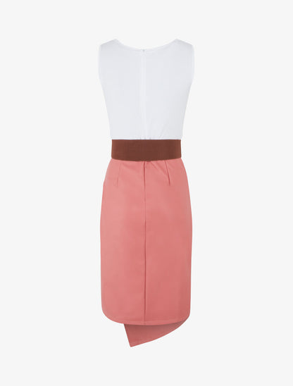 Robe midi bi-matière sans manches - Rose - 2