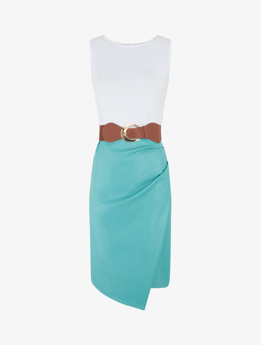 Robe midi bi-matière sans manches - Bleu clair - 1