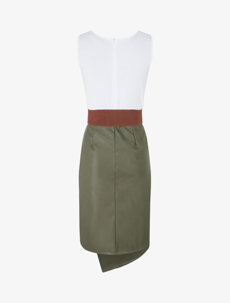 Robe midi bi-matière sans manches - Kaki - 2