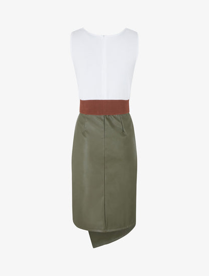 Robe midi bi-matière sans manches - Kaki - 2