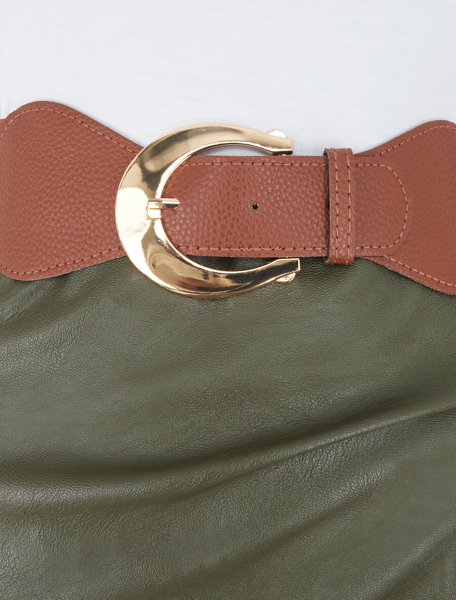 Robe midi bi-matière sans manches - Kaki - 3