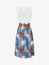 Robe élastiquée à jupe imprimé feuillage - Marine - 1