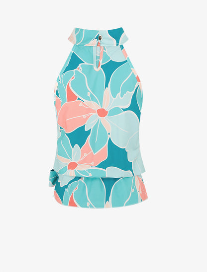 Top sans manches imprimé grandes fleurs - Turquoise - 2
