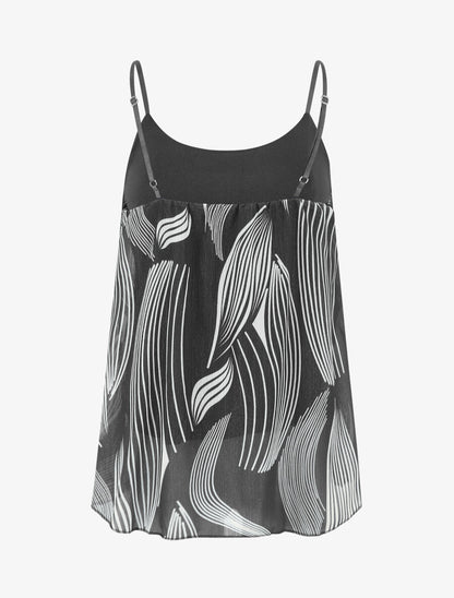 Top fantaisie en voile à bretelles et bijou - Noir - 2