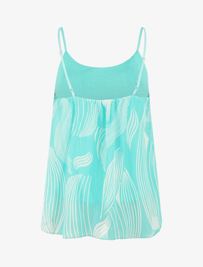 Top fantaisie en voile à bretelles et bijou - Vert d&