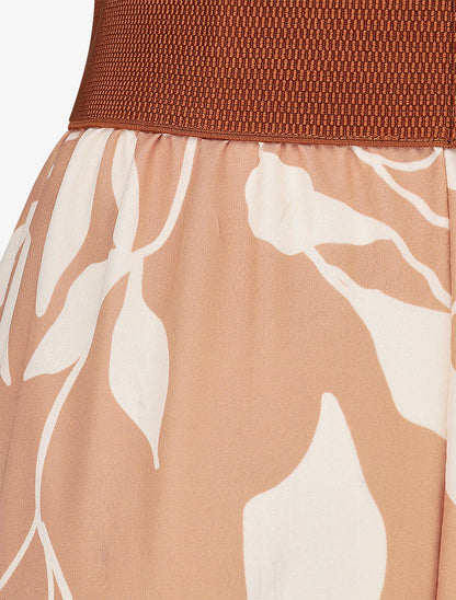 Jupe longue taille haute élastiquée imprimé fleurs abstraites - Beige rosé - 3
