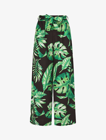Pantalon ample imprimé tropical - Vert - 1