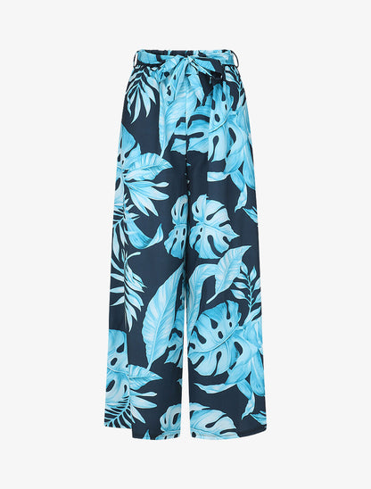 Pantalon ample imprimé tropical - Marine - 1