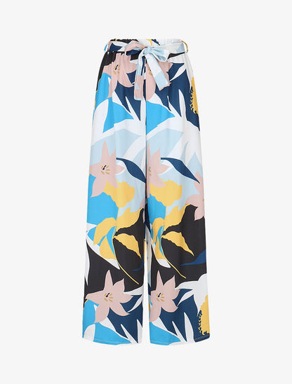 Pantalon ample imprimé grandes fleurs - Bleu - 4