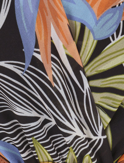 Robe évasée sans manches imprimé tropical - Noir/vert - 3