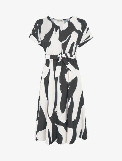 Robe élastiquée imprimé abstrait - Noir - 1