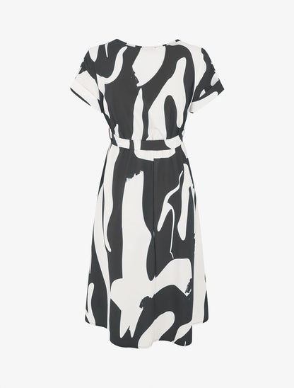 Robe élastiquée imprimé abstrait - Noir - 2