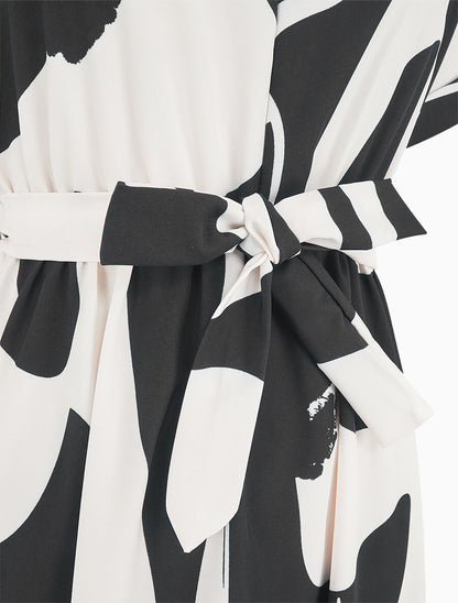 Robe élastiquée imprimé abstrait - Noir - 3
