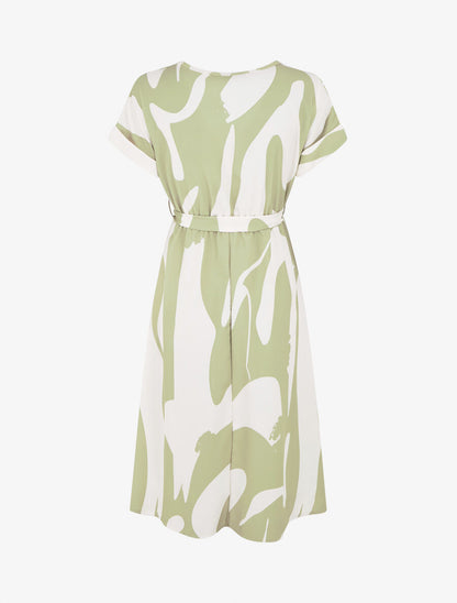 Robe élastiquée imprimé abstrait - Vert anis - 2