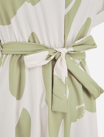 Robe élastiquée imprimé abstrait - Vert anis - 3