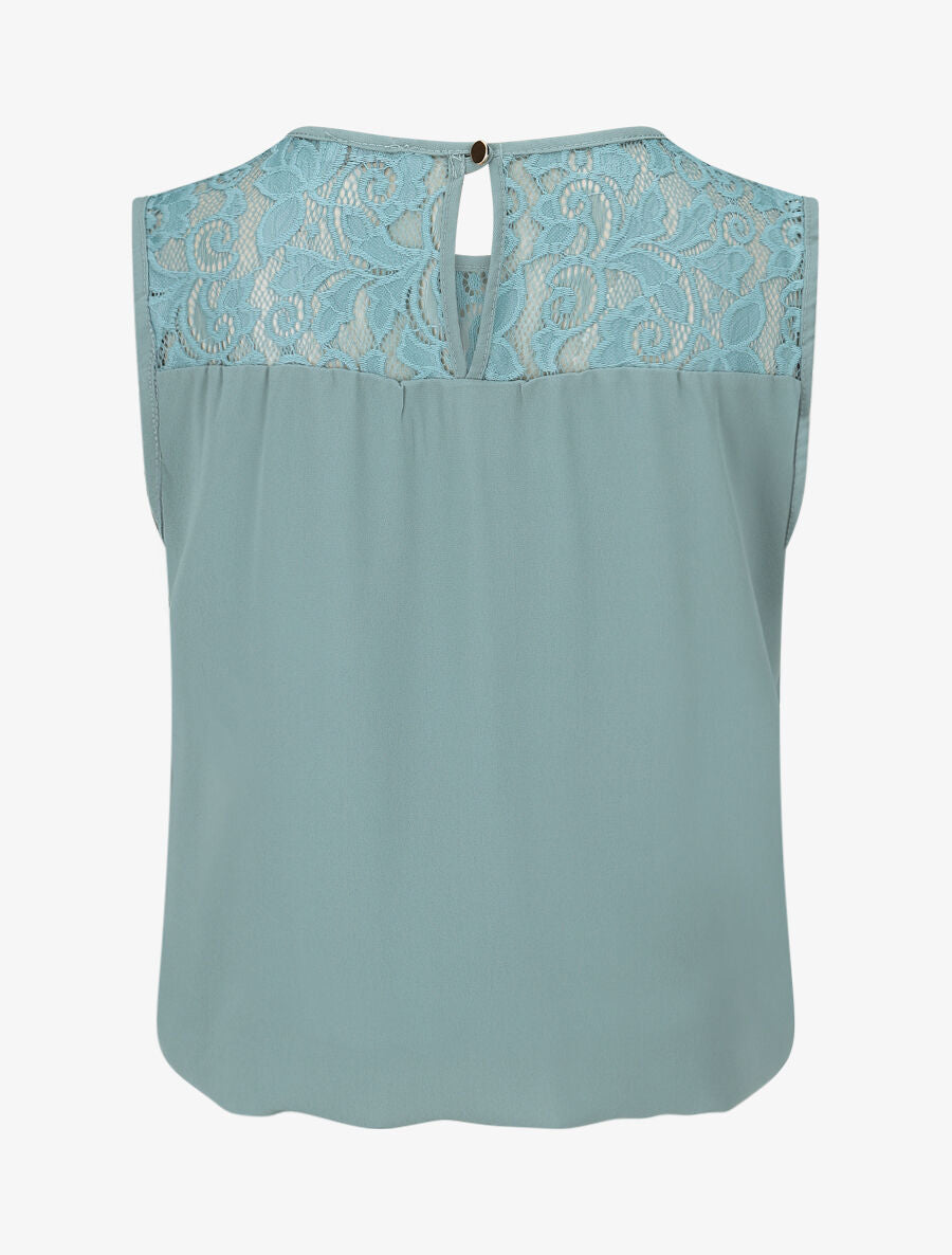 Top ample sans manches à dentelle - Bleu clair - 2