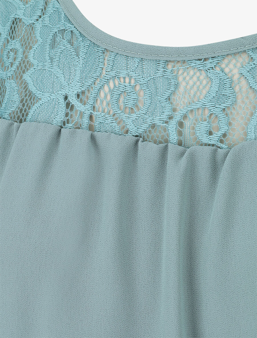 Top ample sans manches à dentelle - Bleu clair - 3