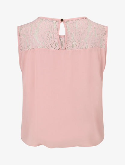 Top ample sans manches à dentelle - Rose - 2